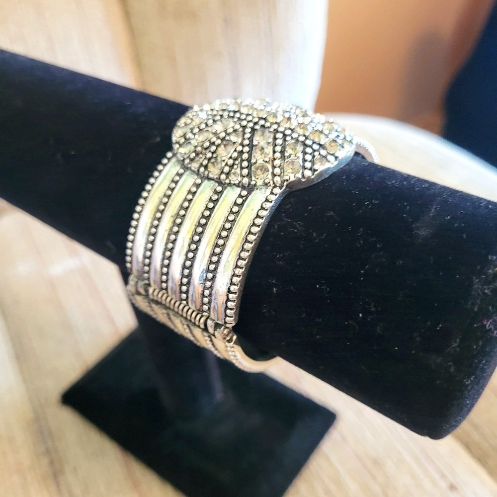 Silver Rhinestone Hinge Cuff Bracelet - image 3